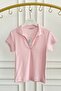 Polo Collar T-Shirt with Ribbed Sleeves and Collar - 3