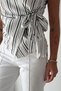 Women's Striped Double Breasted Blouse with Tie Detail Short Sleeve Shirt Blouse - 5