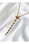 Women's Gold Color Star Y Necklace with Zircon Stone Detail, Stylish Minimal Steel Chain Necklace - 4