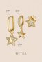 Gold Colored Zircon Stone Asymmetrical Star Dangle 3-Piece Earring Set - 4