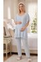 New Season Blue Scallop Linen Detailed Special Design 100% Cotton Summer Maternity Pajama Set with Breastfeeding Feature - 4