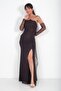 Women's Strapless Collar Lined Draped Side-Pocketed Lez Lace Long Dress