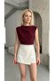 Women's Burgundy Color Boat Neck Gathered Sleeveless Sandy Fabric Trendy Blouse - 5