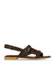 Brown Leather-Suede Women's Flat Sandals