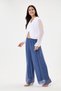 Women's Blue Italian Elastic Waist Wide Leg Silk Trousers 38 - 48 Size - 2