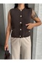 Metal Buttoned Pocketed Cotton Summer Seasonal Knitwear Vest - 6