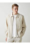 Beige Slim Fit Shirt Collar 100% Linen Men's Jacket - 2