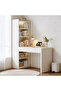 (is76)All-in-One Computer Desk with Side Bookshelf 2 Drawers Thick Eco Board Writing Table Cable Hole Anti-Collision Corner Student Study Desk for Bedroom Home Decor