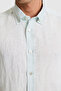 Men's Aqua Green Linen Long Sleeve Shirt 50319065-Vr083 - 6