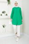 Women's Long Basic Green Polo Collar Hijab Shirt Dress - 2
