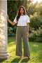 Women's Bohemian Shalwar Trousers 100% Cotton Linen Woven Palazzo Wide Leg Relaxed Fit Khaki Color - 3