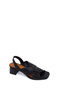 Women's Black Short Thick Heeled Leather Sandals 26Pfd230418 - 7