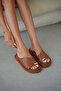 Lorena Gold Accessory Detailed Cross Band Cut Women's Slippers - Taba
