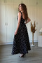 Square Collar Poplin Fabric Midi Flared Black Polka Dot Dress with Scarf Detail on the Back - 7