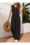 Women's V-Neck Button Detailed Sleeveless Vest and Wide Leg Pants Aerobin Two-Piece Set - 3