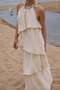 Stone Beige Long Dress with Embroidered Collar 3454 - 5
