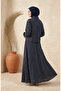 Striped Modal Shirt Collar Hijab Double Set 0328-06 Navy Blue - 5