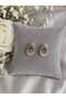 Damla Design Turquoise Stone Zircon Detailed Gold Color Women's Earrings - 2