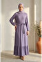 Drawstring Detailed Belted Hijab Dress 5589-01 Lilac