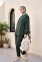 Long Back Cycling Collar Top and Elastic Sleeve Pants Set -Khaki - 3