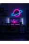Satürn Gezegeni LED Neon Tablo | Şeffaf Pleksi Zemin | Galaksi ve Uzay Temalı Aydınlatmalı Duvar Dekoru | Çalışma Odası ve Gaming Köşesi Hediyesi