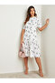 Drop Waist Printed A-Line Midi Dress with Button Closure