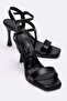 Women's Single Strap Heeled Sandals; Black Metallic