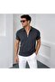Men's Anthracite Half-Zip Polo Collar T-Shirt