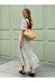 Women's Short Sleeve V-Neck Side Slit Floral Patterned Midi Single Jersey Dress - 5