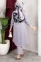 New Season Ribbed Detailed Belted Hijab Suit Hijab Top and Bottom Set - Gray - 7