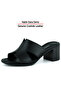 Hermine Black Genuine Calfskin Special Cut Thick Heeled Slippers - 4