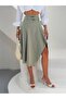 Premium Bondit Fabric Belt Detailed Asymmetrical Cut Midi Skirt - 3