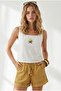 Women's Ecru Square Collar Embroidered Linen Blouse Blz-19003411 - 3