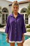 Purple Shirt Collar 3/4 Sleeve Buttoned Pocket Embroidered Casual Cotton Woven Shirt 75 60 - 5