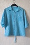 Turquoise Shirt Collar 3/4 Sleeve Buttoned Pocketed Tie-Waist Embroidered Casual Cotton Woven Shirt 60 55 - 2