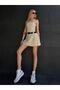 Women's Beige Strapless Mini Dress with Lining Shorts Yel0149 - 5