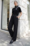 High Waist Double Button Tencel Wide Leg Pants - Black