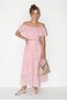 Women's Pink Scallop Embroidered Gipeli Off Shoulder Blouse Belt Detailed Skirt Set 8144 60286393 - 4