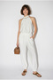Women's White Beaded Detailed Halter Neck Blouse Elastic Waist Baggy Trousers Set 1088 60286400 - 4