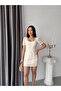 Women's Ecru Textured Patterned Watermelon Sleeve Mini Lace Dress Elt7262 - 3