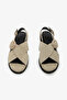 Beige Suede Genuine Leather Women's Sandals with Cross Straps and Buckle - 6