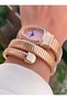Gold Color Pink Dial Snake Watch, Wrap Around Watch, Women's Wristwatch - 3