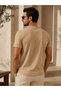 Men's Beige Cotton Slim Fit Crew Neck Basic T-Shirt - 3