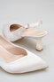 Silver Satin Pointed Toe Heeled Open Back Women's Shoes - 3