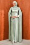 Mint Green Stone Embroidered Corseted Pleated Evening Dress - 4
