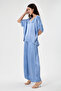 Women's Blue Italian V Taka Short Sleeve 2-Piece Loose Viscose Satin Set 40 - 44 Size - 2