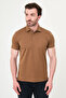 Plain Slim Fit Polo Collar Metal Buttoned 100% Cotton Short Sleeve Men's T-Shirt Camel - 36880.26Y