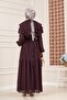 Ruffle Detailed Roza Hijab Dress-Mürdüm - 4