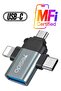 3-in-1 USB-C to Micro 8-Pin OTG Adapter Mobile Phone to USB 3.0 for IP for Computer Use