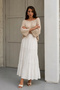 Women's White Layered Lace Scallop Detailed Lined Premium Bohemian Skirt with Elastic Waist - 3